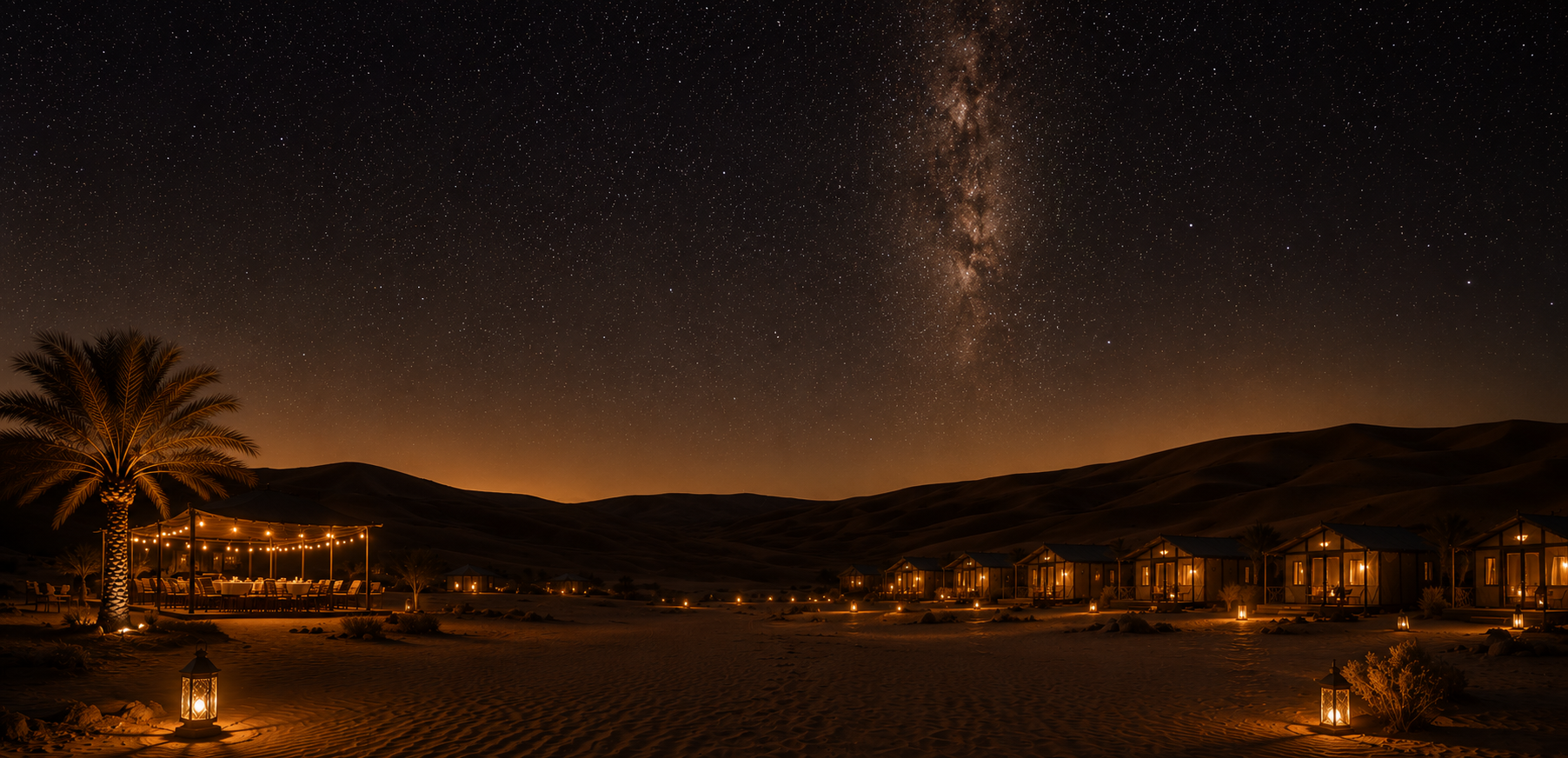 Sand Camp Oman at night under the Milky Way